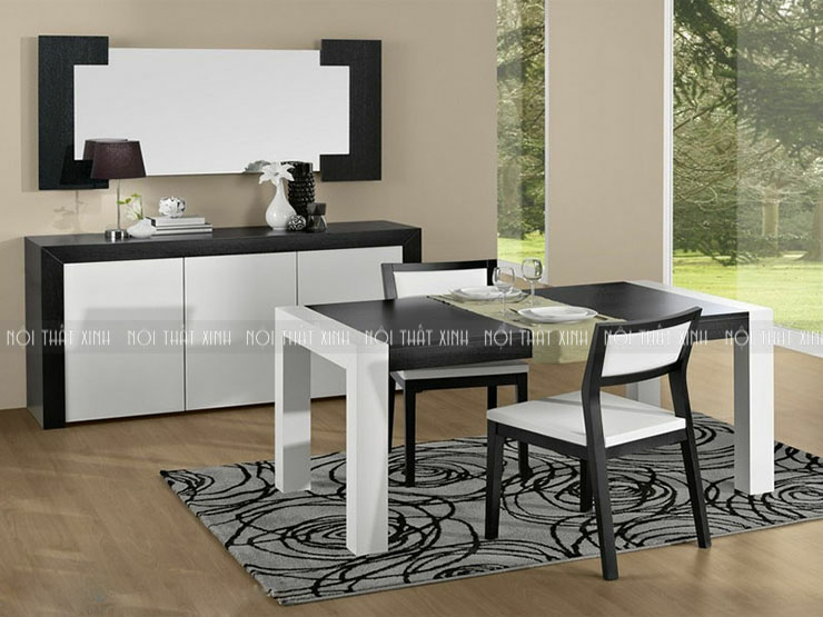 Mẫu bàn ghế phòng ăn màu trắng đen cho ngôi nhà hiện đại