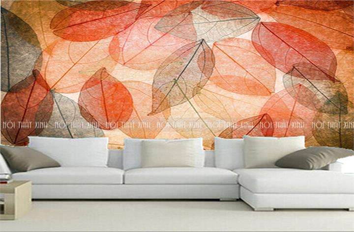 Phòng khách nổi bật với giấy dán tường đẹp rực rỡ sắc màu mùa thu