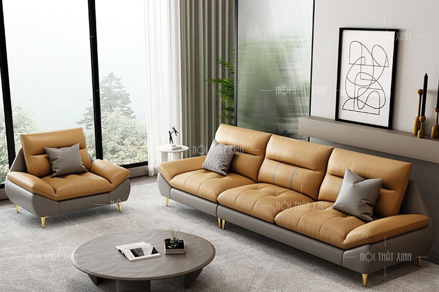 18+ Bộ ghế sofa da màu nâu đẹp F5 phòng khách sang trọng hơn