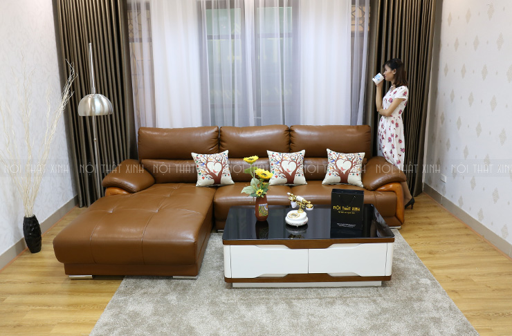 18+ Bộ ghế sofa da màu nâu đẹp F5 phòng khách sang trọng hơn