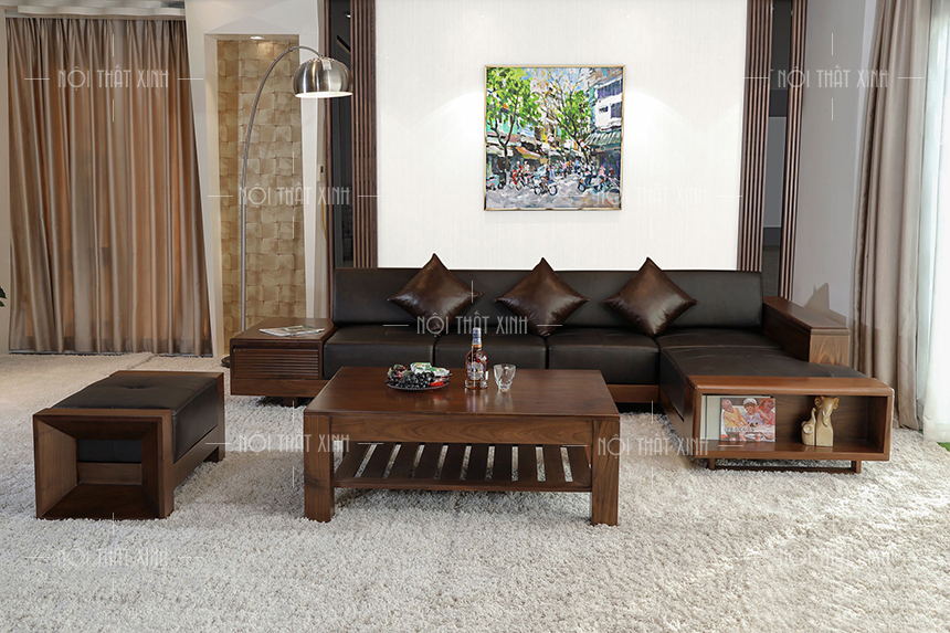 bàn ghế sofa gỗ phòng khách chung cư