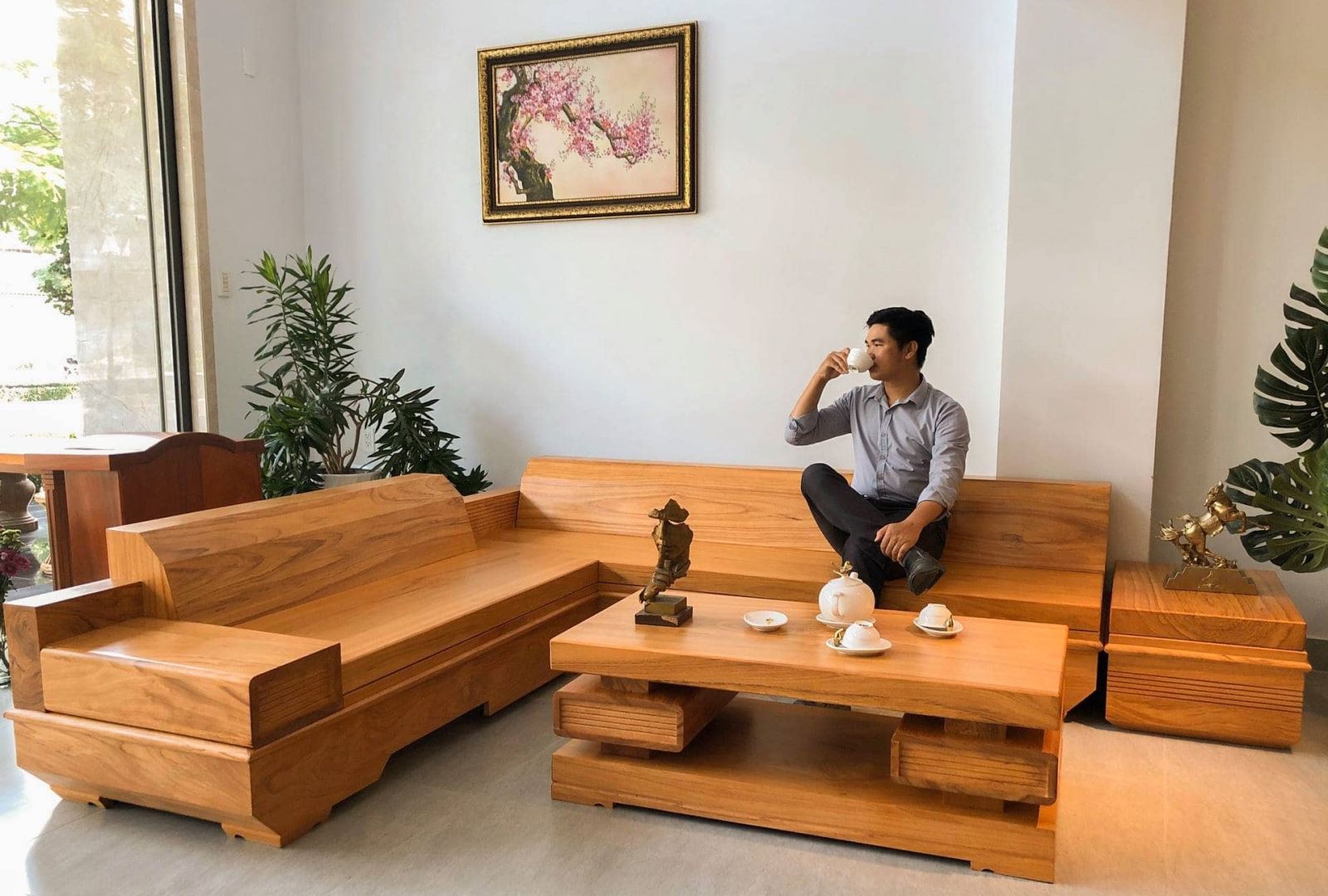 Bộ ghế sofa gỗ sồi đẹp cho phòng khách nhỏ AmiA SFG-010