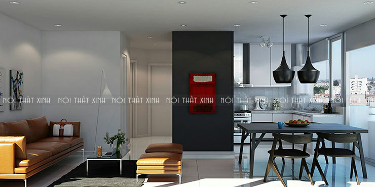 Phòng khách và bếp liên thông trong thiết kế nội thất hiện đại