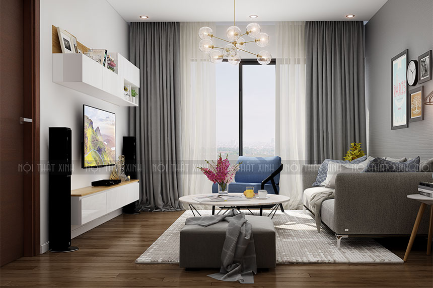 Thiết kế nội thất chung cư hiện đại với màu xám chủ đạo