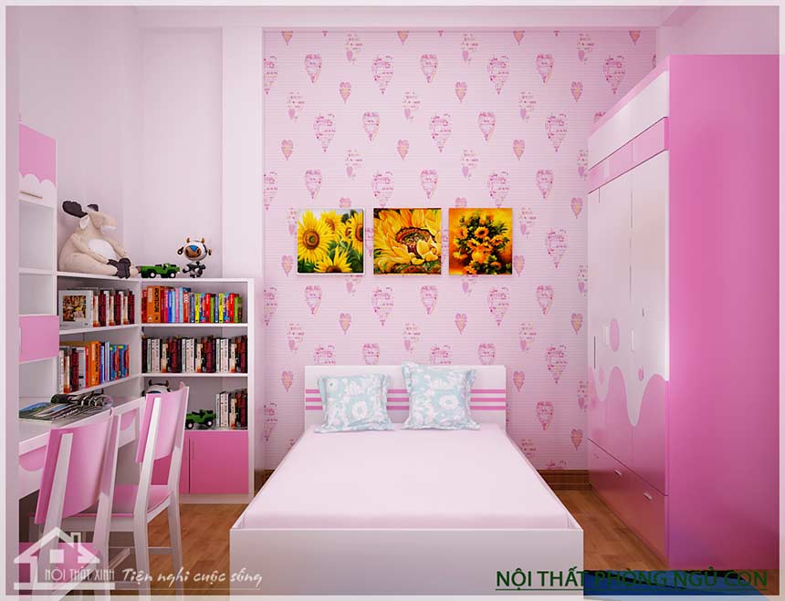 Thiết kế nội thất phòng ngủ bé gái xinh xắn, tươi sáng
