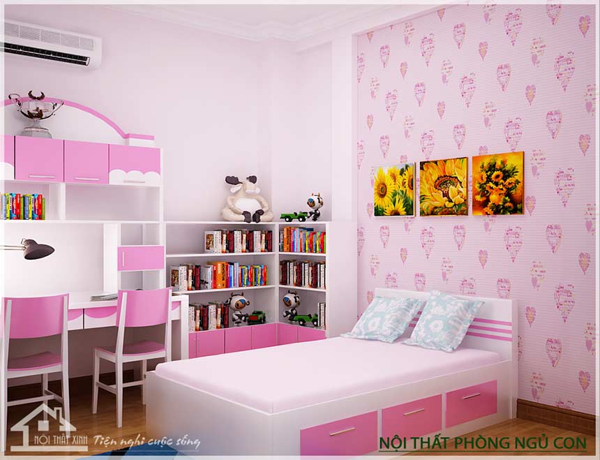 Thiết kế nội thất phòng ngủ bé gái xinh xắn, tươi sáng